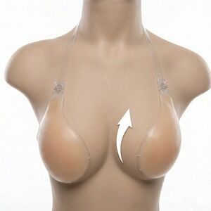 New A Cup Backless Stick on Adhesive Halter Bra Adjustable Clear Straps